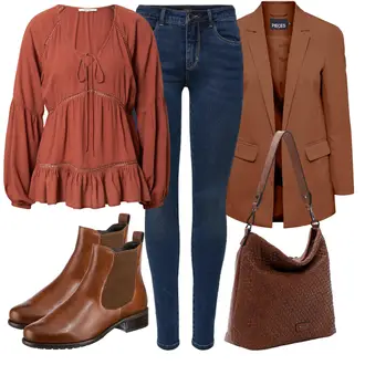 Outfit mit Braun/Beige Chelsea Boot/Lederjacke/Flache Stiefelette/Leder Stiefelette GERRY WEBER "Freizeit Outfit"