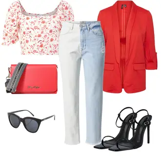 Stoff Outfit mit Orange/Schwarz/Weiß Sandalette/Spangenpump/Schaftsandale/High Heel/Sandalen Mit Absatz/Slingpump simmi london "Freizeit Bekleidung"