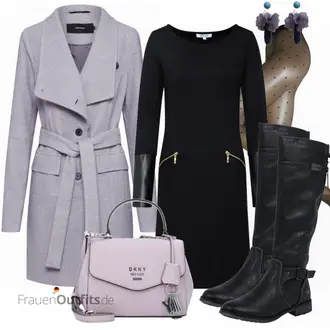 Winter Outfits mit Schwarz/Dunkelblau Midi Mantel/Mantel mit Reißverschluss/Schmal Geschnittener Mantel/Scuba-Mantel/Mantel/Tunika/Etuikleid/Kleid mit Tasche/Langärmliges Winterkleid/Langarm Etuikleid/Etuikleid mit Reißverschluss About You "About You Kleid"