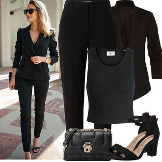 Kombinacije za bucmaste Ured sa Crna/Crvena Hlače s Prorezom/Hlače Visokog Struka/Uske Hlača/Poslovna Hlača/Hlača od Odijela/Ravna Hlača B.young "Proljetni Outfit"Look: Ured, Vanjski