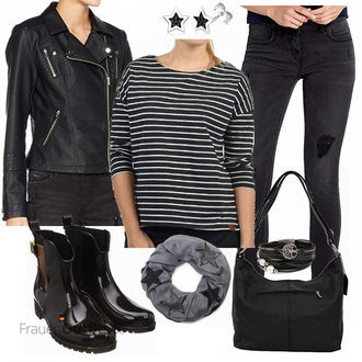 Outfit mit Dunkelblau/Lila/Braun/Weiß Lederjacke/Women's Fleece Sweatshirts/Sport Sweatshirt Desires "ONLY Jacke"
