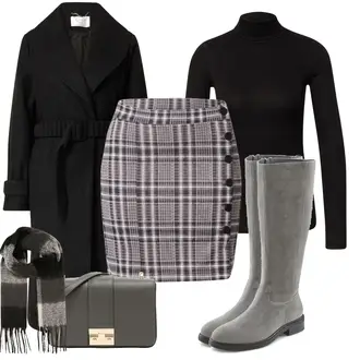 Outfit mit Dunkelgrau/Grau/Lila/Dunkelblau 90er Rock/Rock Zum Binden/Karierter Rock/Hahnentritt Rock Hailys "Winter Outfit"