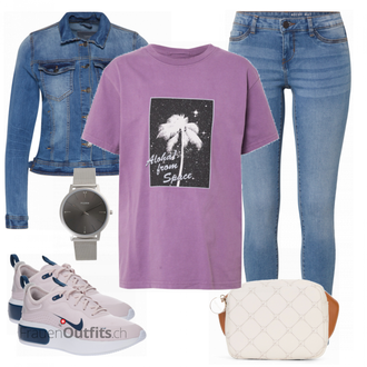 Outfit mit Lila T Shirt Quiksilver "Frühlings Outfit"