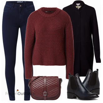 Urlaub Outfits Old Money mit Dunkelblau Lederjacke/Damen 7/8-Länge Jeans/Knöchelstiefel/High Waist Jeans/Push up Jeans/Leder Schuhe/Thermojeans/Winterjacke Only "Bequemes Winter Outfit"Look: Uni, Schick, Edel, Coole, Disco, Elegant, Französische, Schön, Old Money, Nahtlos