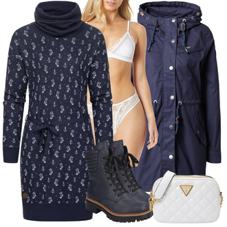 Outfit sa TamnoPlava/Plava Čizmica Motociklistička čizma/Borbena Čizma/Gležnjača na Vezanje/Podstavljena Gležnjača Rieker "Jesenski outfiti"