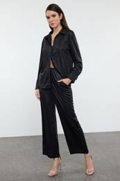 Black Animal Patterned Knitted Top and Bottom Set