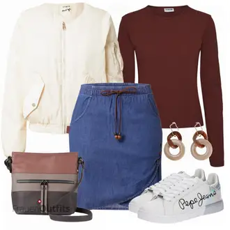 Outfit mit Rot Sweatshirt Noisy may "Lässiger Freizeit Look"