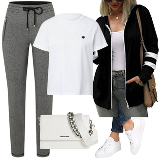 Outfit mit Schwarz Hoodie "Herbstliches Freizeit Outfit"