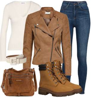 Outfit mit Grau Gürtel/Ledermantel Vanzetti "Cool für die Freizeit"