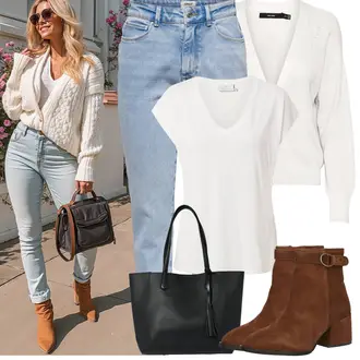 Outfit mit Dunkelbraun/Braun Leder Stiefelette/Flache Stiefelette/Gefütterte Stiefelette/Sommerstiefelette/Vintage Stiefelette/Winter Stiefelette About You "Frühling outfit"
