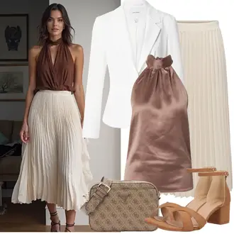 Outfit sa Bež/Kaki/Smeđa Kratke hlače velike veličine/Haljina Veći Broj/Hlača Velika Veličina Only "Proljetni Outfit"