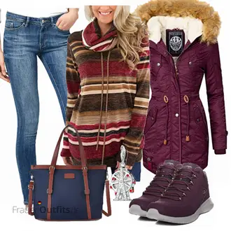 Ultra Flex Outfit mit Dunkelrot/Lila Winter Sneaker/Bequemer Schuh/Wasserdichter Outdoorschuh/Wasserfester Schuh/Walkingschuh Skechers "Navahoo jacke"