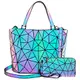 LOVEVOOK Geometrische Taschen, 2pcs Damen Handtasche Geldbörse Set, Holographic Purse Leuchtende Brieftasche Shopper Handytasche