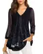Gaharu Schwarze Blusen Frauen Beerdigung Kleidung Damen Oberteil Schick Sommer Bluse Blumenmuster Damen Langarm Trauerbekleidung Partyblusen Schwarze Tunika Frauen Elegant Lagenbluse Damen