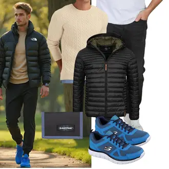 Outfit mit Schwarz/Dunkelgrün/Khaki Isolationsjacke/Daunenjacke/Kunstfaserjacke/Jacke mit Seitlichem Reißverschluss/Herbstjacke/Winterjacke/Puffer Jacke/Thermojacke/Steppjacke/Verstaubare Jacke/Kapuzenjacke Indicode "Freizeit Outfit"