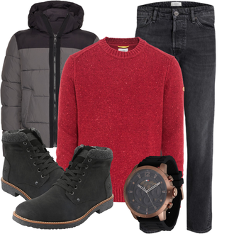 Winter Outfit mit Schwarz Klassischer Stiefel/Springerstiefel/Flache Stiefelette/Schnürstiefelette/Gefütterte Stiefelette/Winter Stiefelette Rieker "Winterliches Freizeit Outfit"