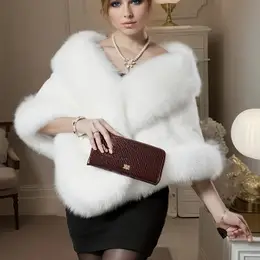 1pc Size Fur Capelet - Fur Collar, Solid Color, Woven Polyester, Non-stretch Fabric, Fall/winter For , Christmas, Luxurious Shawl Wrap