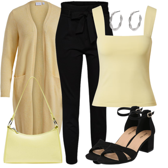 Outfit mit Schwarz Hose Große Größe/Leggings Große Größe/High Waist Hose/Strick Legging/Paperbag Hose/Steghose VERO MODA "Toller Look für die Freizeit"