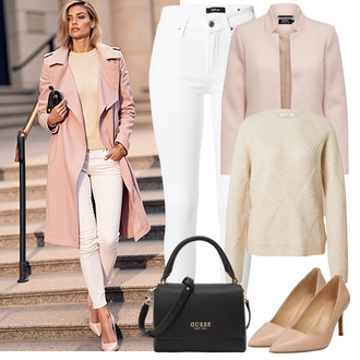 Winter Outfit mit Weiß/Creme Lederjacke/Damen 7/8-Länge Jeans/Ankle Boot/Biker Jeans/High Waist Jeans/Jeans mit Schlitz/Push up Jeans/Slim Fit Jeans/Cuir Chaussures/Winterjacke Replay "Perfekter Look für den Frühling"
