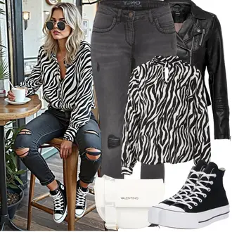 Basic Outfit sa Crna/Crvena Kaput Only "Proljetni Outfit"