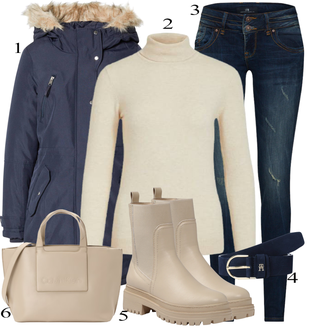 Denim outfits Skinny mit Temno modra Kavbojka z Nizkim Pasom/Push up Kavbojke/Zimska jakna/Kavbojka z Nizkim Pasom/Motoristične Kavbojke/Kavbojke z Luknjo/Usnjene Čevlje/Kavbojke z Razporkom/Ozke Kavbojke LTB "Zimski outfit"