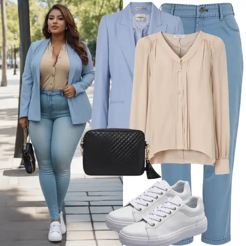 Kombinace Světle modrá/Modrá Oblek Oversize Sako/Boyfriend Sako/Dlouhý Sako/Elegantní Sako Munthe