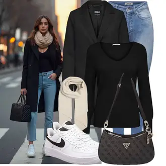 Outfit mit Weiß/Khaki/Beige/Braun Schal Tuch/Loop Schal Pieces "Einzigartiges Freizeit Outfit"