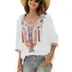 Seasonal Damen Stickerei Bluse Bohemian Herbst Tunika Bestickte Folklore Blusen Hippie Blumenmuster Oberteil 3/4 Arm Lose Tops (Medium, 328-Weiß)