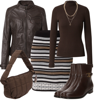 Kombinacije za bucmaste Traditional sa Crna/Žuta/Smeđa/Bijela/Šareno/Bež Kratke hlače velike veličine/Pletivo Veći Broj About You "Jesenski outfiti"Look: Etno, Layered, Retro, Traditional, Besprijekorno, Old Money