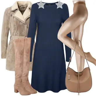Outfit mit Braun/Beige Overknee Stiefel/Flache Overknee Stiefel/Kniehoher Stiefel/Leder Overknee Stiefel/Langer Stiefel About You "Outfit mit festlichem Kleid"