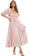 R.Vivimos Damen Square Neck Blumen Slim Fit Puffärmel Kleider Cottagecore Lange Midi Kleid(M,Rosa#2-Blumen)