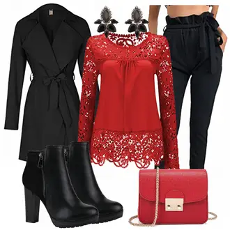 Mit Fransen Outfit mit Schwarz Lederjacke/Stiefel Mit Reißverschluss/High Heels Stiefel/Plateaustiefelette/Leder Stiefelette/Gefütterte Stiefelette/Klassische Stiefelette Stiefelparadies "LadyMarmelade"