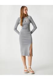 Knitwear Skirt Midi Slit Detailed Ribbed