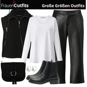 Outfit mit Schwarz Chelsea Boot/Leder Stiefelette/Gefütterte Stiefelette/Lederjacke/Flache Stiefelette Only "Stilvolle Große Größen Outfits"