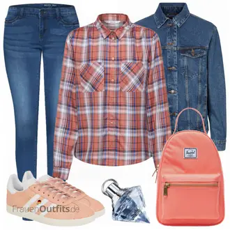 Outfit mit Orange Sneaker Adidas Originals "ONLY Karohemd"