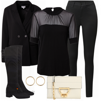 Outfit mit Schwarz Lederjacke/Cord Legging/Jeans Leggings/Jeggings/Leggings mit Schlitz/Skinny Hose/Stretchhose/Treggings/Biker Jeans/High Waist Jeans/Push up Jeans/Leder Schuhe/Thermojeans Vila "Outfit für die Konferenz"