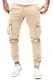 Cassiecy Cargohose Herren Slim Fit Casual Jogger Chino Cargo Hosen Stretch Jogginghose Sporthose Freizeithose mit 6 Taschen (M, Khaki)