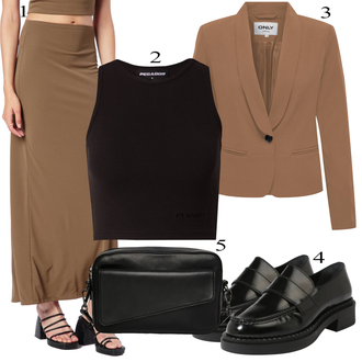apranga su Tamsiai ruda/Juoda Marškinėlis Ir Palaidinė/Apkarpytas tank Top/Pasėlių Topas Pegador "Elegantný jesenný outfit"