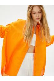 Women's Standard Shirt Collar Plain Orange Shirt 3sak60019pw