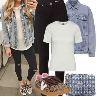 Jeans Outfit mit Hellblau/Blau Mantel/Bluse Große Größe/Jeansjacke/Kurze Jeansjacke/Vintage Jacke Only "Frühling outfit"