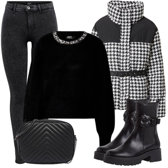 Outfit sa Crna/Bijela Zimska Jakna/Jedriličarska jakna/2u1 Jakna/Skijaška jakna/Snježna Jakna/Održiva jakna/Vunena Jakna/Jesenska jakna/Jakna za snowboard Only "Trendi zimski outfit"
