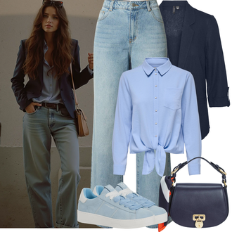 Outfit sa Plava/SvjetloPlava Hlače sa Naramenicama/Hlače s Prorezom/Široka Hlača/rupa hlača/Boyfriend Hlače/Bootcut Hlača/Ravna Hlača/Hlače Visokog Struka out of orbit "Proljetni Outfit"
