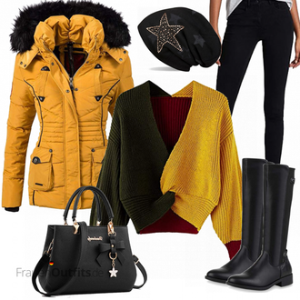 Militär Outfit mit Schwarz Hut Winter Mütze/Ohrenwärmer/Kopfbedeckung/Mütze styleBREAKER "ZAFUL Dame kurzer Pullove"Look: Indoor, Uni, Feine, Unisex, Metal, Militär, Rap, Oversize, Bundeswehr, Schick, Hip Hop, Retro, 80er