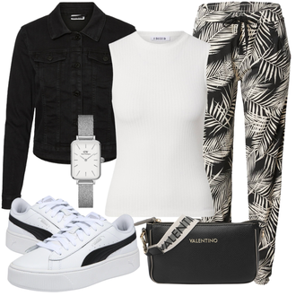 Outfit mit Weiß/Dunkelgrün/Khaki/Grün Strandhose/Hose mit Feder/Druckhose Iriedaily "Schönes Frühlingsoutfit"