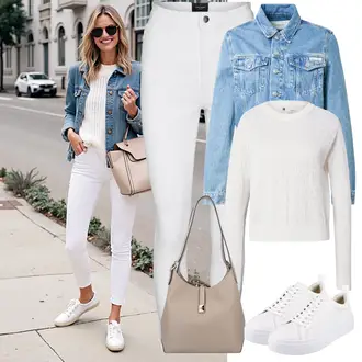 70. leta, Disko outfit mit Siva/Bela/Krem Termo Hlača/Jeggings/Pajkice z Visokim Pasom/Treggings/Pajkice z Razporkom/Skinny Hlače VERO MODA "Udoben videz za pomlad"Look: Stil, Klasična, Kul, Disko, Stari denar, Zunaj, Brez šivov, Preproste, Športno
