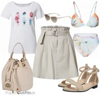 Outfit mit Beige/Braun/Mintgrün/Lila Beachwear/Strand-Accessoire Edited "SchönerSommer Look"