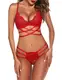 ADOME Frauen Spitze Dessous Set 2 Stück Bralette BH und Panty Strappy Dessous Set Mesh Unterwäsche Negligee, Weihnachtsmann Rot, Medium