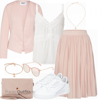 Outfit mit Rosa Lässiges Kleid/Schickes Kleid/Fit & Flare Kleid/Midikleid/Plissee Kleid/Kleid Große Größe About You "Schönes Frühlingsoutfit"