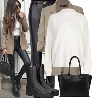 Vakantie outfits Zomer met zwart/grijs/Donkergrijs Broek van kunstleer/Leren Broek/Vinyl broek/Leggings Lederlook/Instapbroek/Leren legging radical, zwart/Donkerrood/wit/groen/bruin Schoudertas/Shopper tas/Zakelijke Tas/Draagtas/Schoudertas/Kantoortas/Draagtas L.CREDI "Modieuze lente-outfit"
