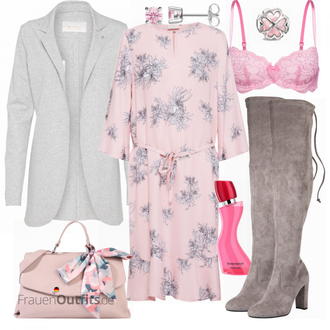 Outfit mit Grau/Hellgrau/Braun/Beige Overknee Stiefel/High Heels Stiefel/Kniehoher Stiefel/Leder Overknee Stiefel/Langer Stiefel/Spitzer Stiefel/Stiefel Mit Reißverschluss About You "ABOUT YOU Stiefel"